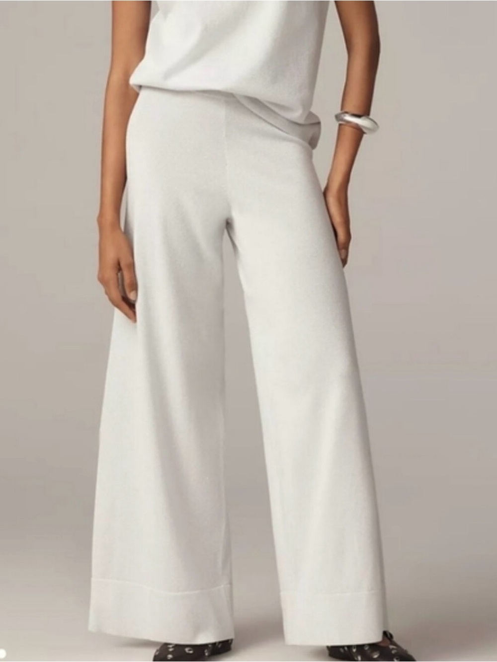NWT Anthropologie Pilcro Light Gray Shimmer Wide Leg Sweater Pants Sz XL